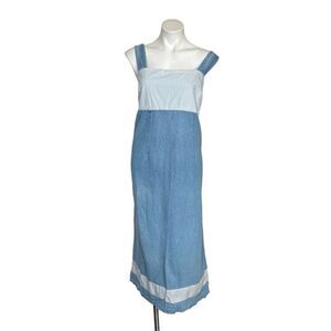 VINTAGE Blue Denim Dress Jumper Sleeveless MIDI Contrast Fabric Plus Size 1X